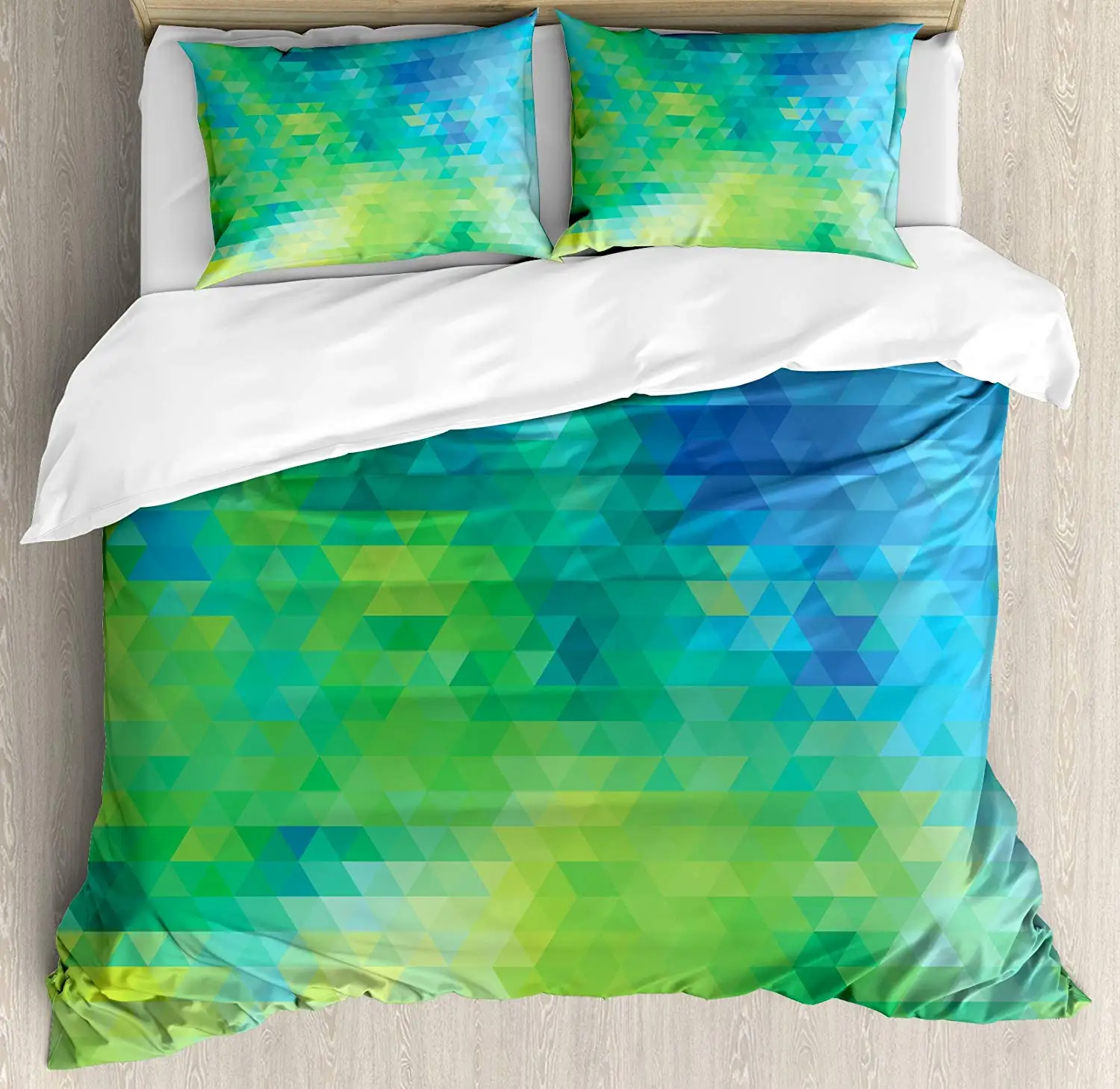 Зеленый и синий комплект пододеяльников Королевский размер геометрический