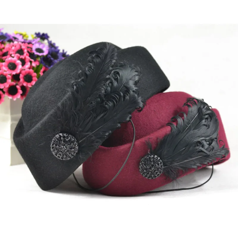 2019 Новая роскошная шапочка стюардессы fedora Шляпа женская мода твердая шерсть