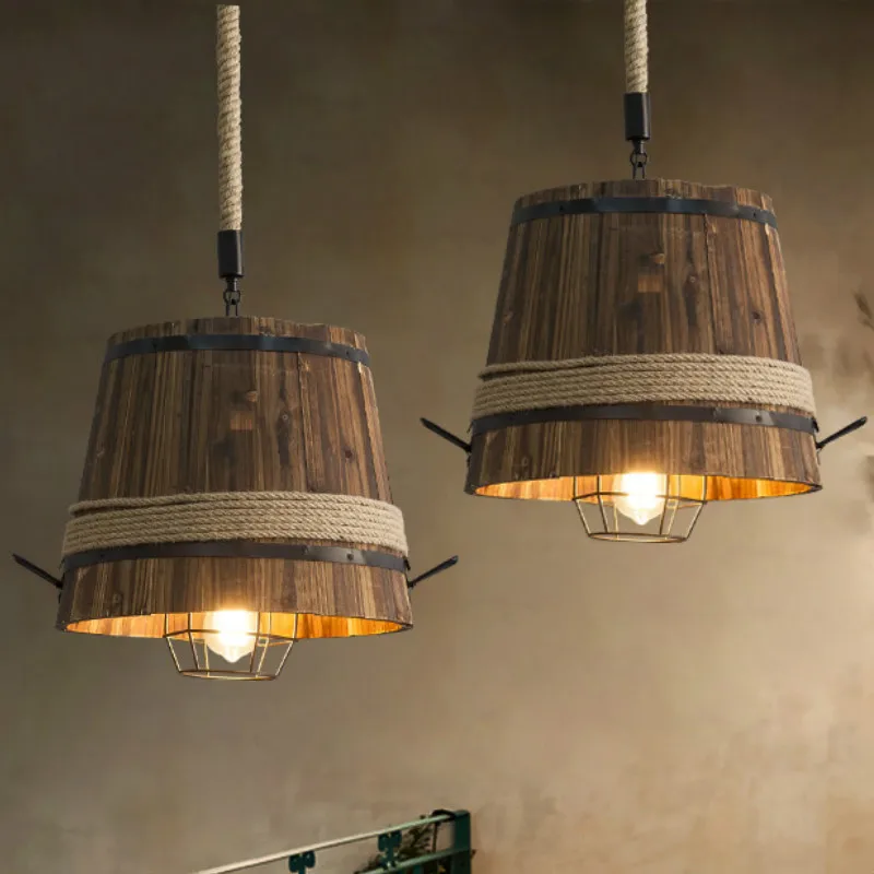 

Американский Ретро деревянный подвесной светильник в стиле лофт, креативное украшение для бара В индустриальном стиле, подвесные светильн...
