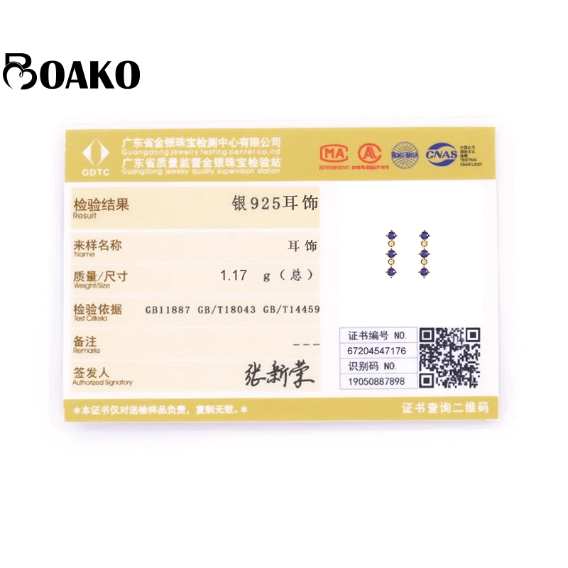 

BOAKO 925 Sterling Silver Purple Zircon Piercing Stud Earring For Women Pendientes Fine Jewelry Earring for Gift Brincos Joyero