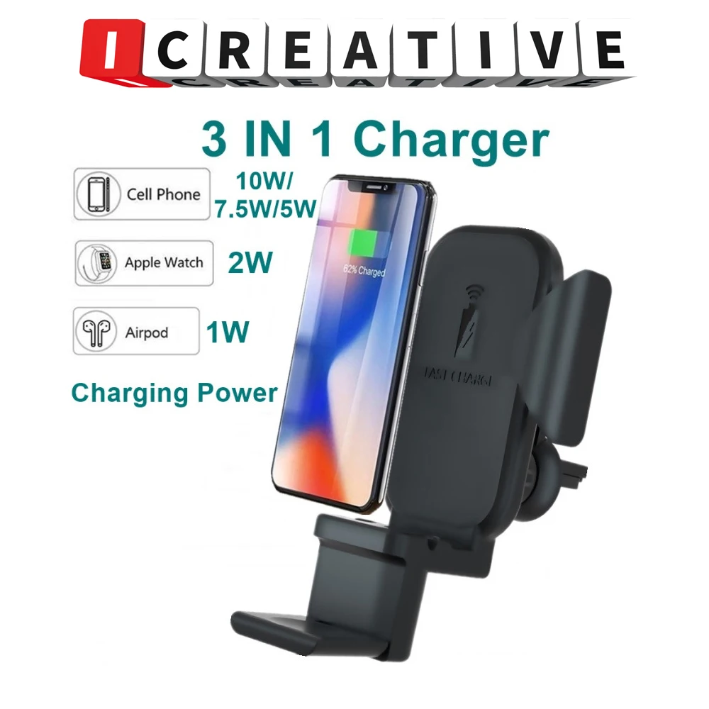 3 в 1 10 Вт Быстрое беспроводное зарядное устройство для iPhone Samsung Huawei Xiaomi Nokia Apple Watch 2