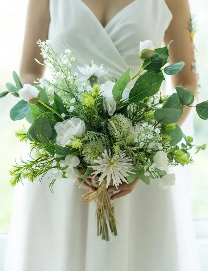 Wedding Bouquet JaneVini розовое Articielle белый Букеты Свадебные зеленый костюм для свадебных церемоний, для невесты Ручной венок искусственный свадебный букет Блан - Цвет: Wedding Bouquet