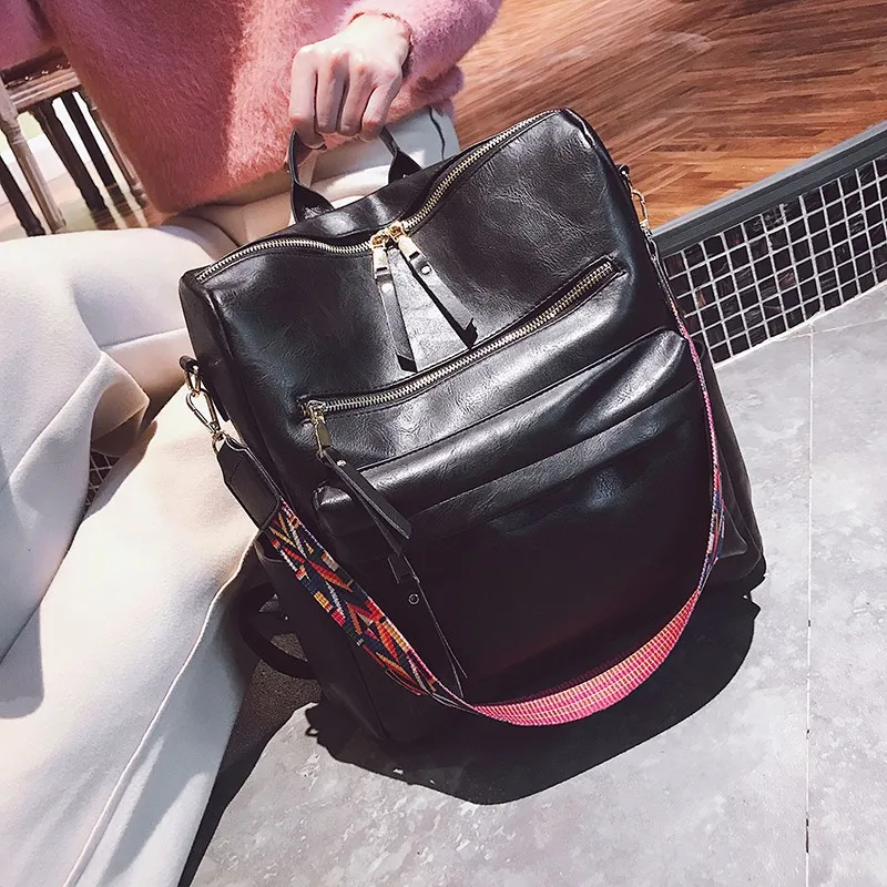 

New ladies retro backpack casual all-match soft leather large-capacity bag high-quality pu leather student school bag female bag