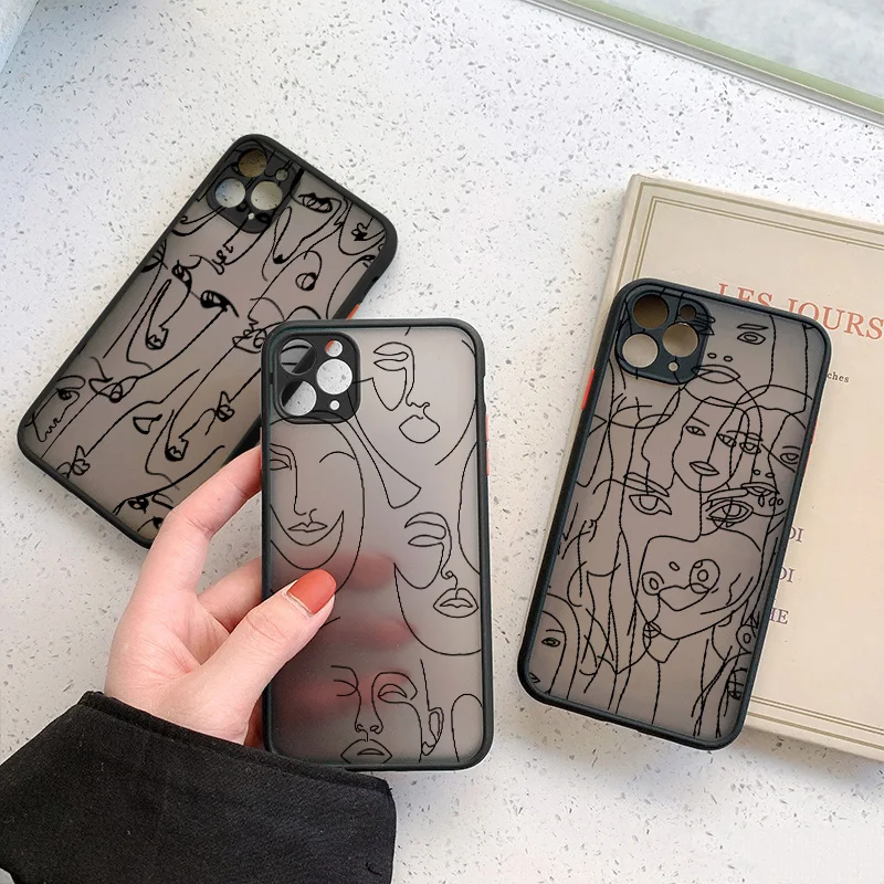 

Abstract Geometric Art Line Face Phone Case For iPhone 7 8 Plus 11 12 13 mini Pro Max X XR XS Max Hard Shockproof Back Cover