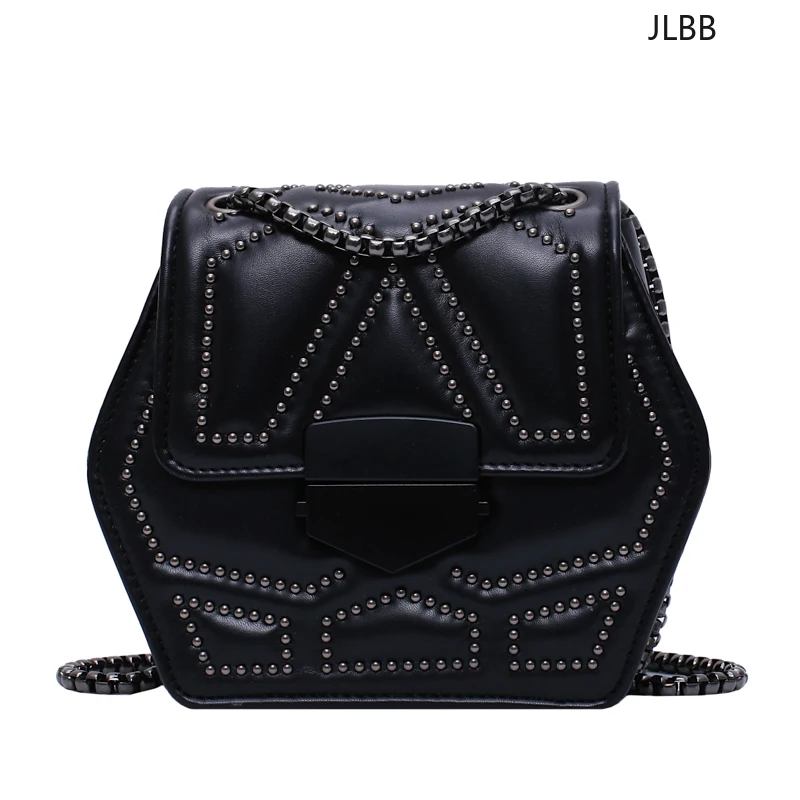 

Hexagon PU Leather Crossbody Bags For Women 2020 Rivets Chain Shoulder Simple Bag Female Travel Mini Handbags