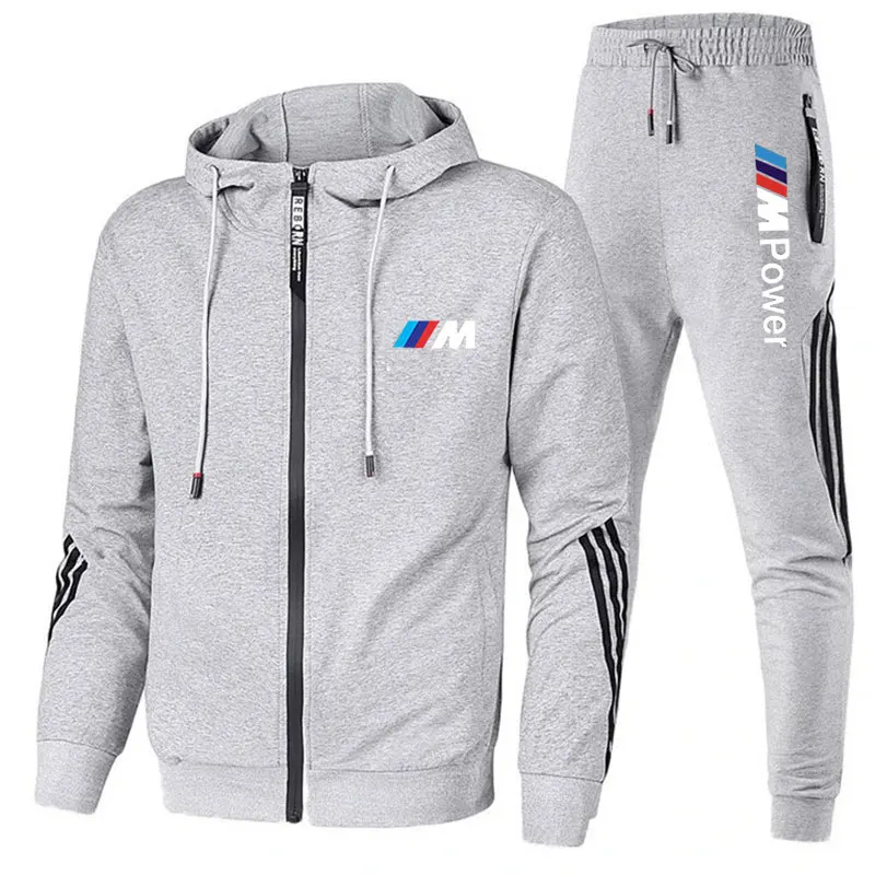 

2021 new BMW M men's football suit zipper hoodie + pants two pieces of casual sportswear men's sportswear gym brand clothing spo