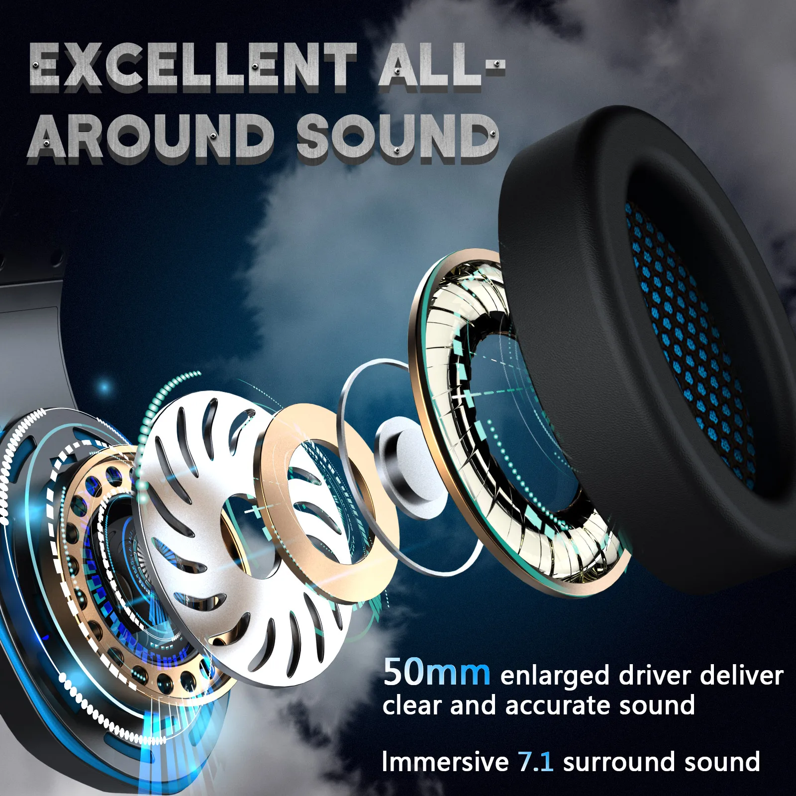 Красочные светодиодные стереонаушники с басами Гибкий микрофон шумоподавление