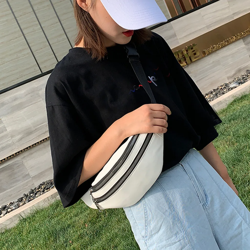 Поясная сумка для женщин унисекс модные сумки с двойной молнией кожаные на пояс