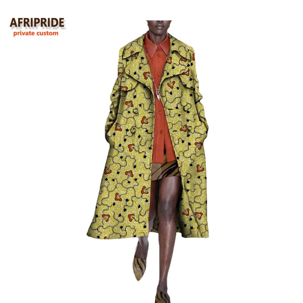 Осеннее Африканское длинное женское пальто AFRIPRIDE, длинный рукав, длина до середины икры, на пуговицах, с отложным воротником, повседневное пальто A722417 - Цвет: 557