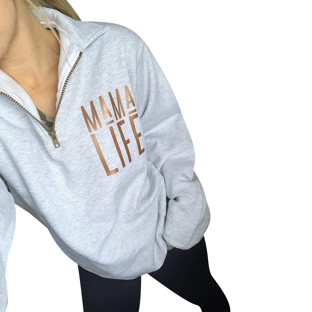 Женский Белый свитшот пуловер на молнии с длинным рукавом и надписью Life уличные