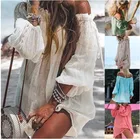 Женская накидка на бикини, летняя пляжная одежда, блузка с открытыми плечами, пляжная одежда для плавания, купания, с высокой талией, пуш-ап