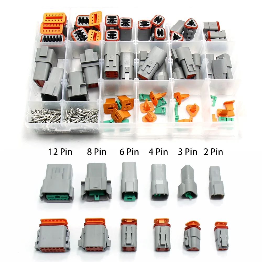 

250pcs Waterproof Wire Connector In Car Wiring 2P/3P/4P/6P/8P/12P DT Series Automotive Sealed Plug Kit With Pins Box