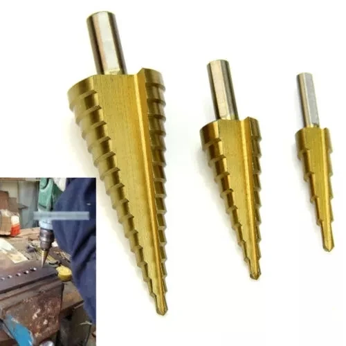

3pc 4-32mm 4-20mm 4-12mm HSS Steel Large Step Drill Cone Drill Titanium Bit Set Step Drill Bit Set Tool Hole