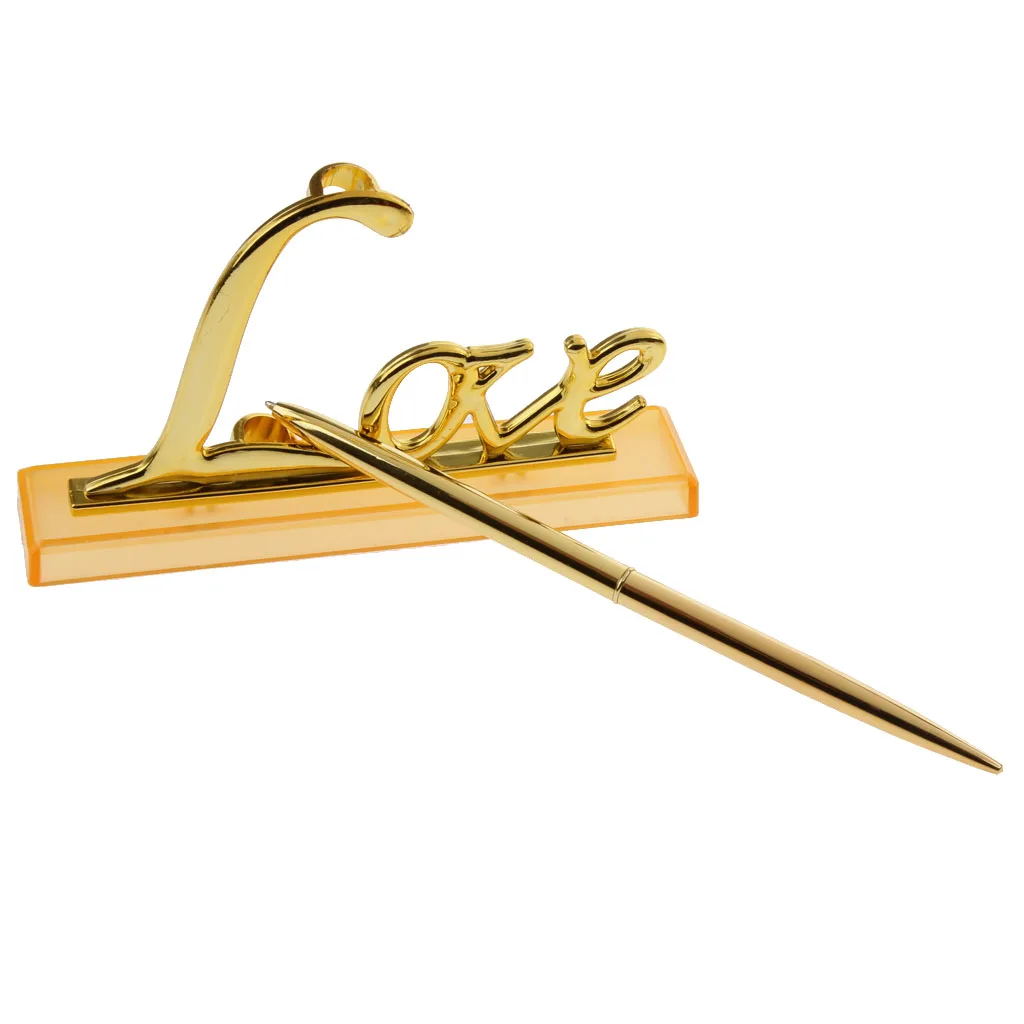 

Plastic Unique Design Elegant Pen With Holder For Wedding Guestbook Bridal Engagement Gold