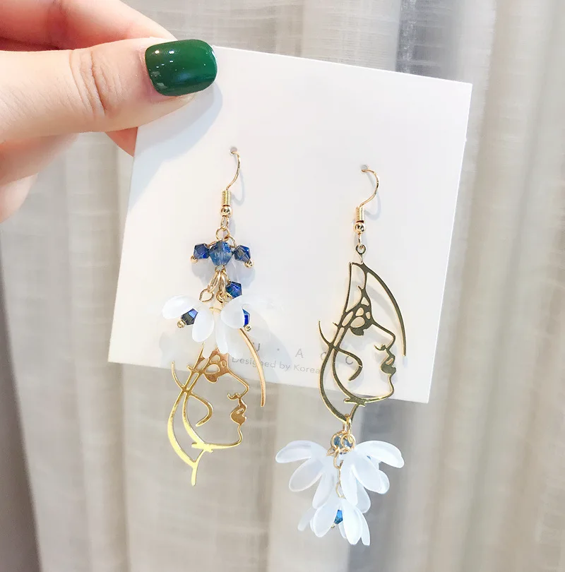 

French petals long tassel asymmetric flower super fairy earrings