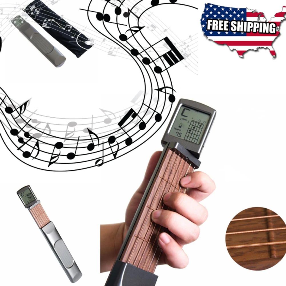 Learn Battery Powered Digital Chord Assistant Portable Stretchable Guitar Trainer Beginners Travel Metronome Lightweight | Спорт и