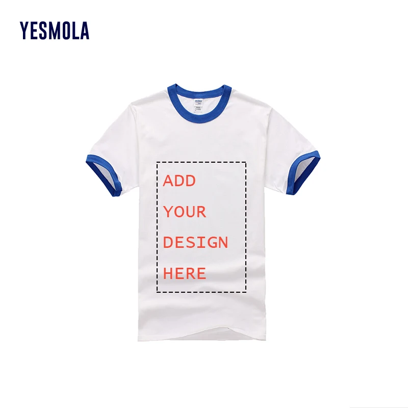

YESMOLA Customize T Shirt for Men Summer Tops Tees Casual White with Contrast Collor and Sleeves Customize Short Sleeve