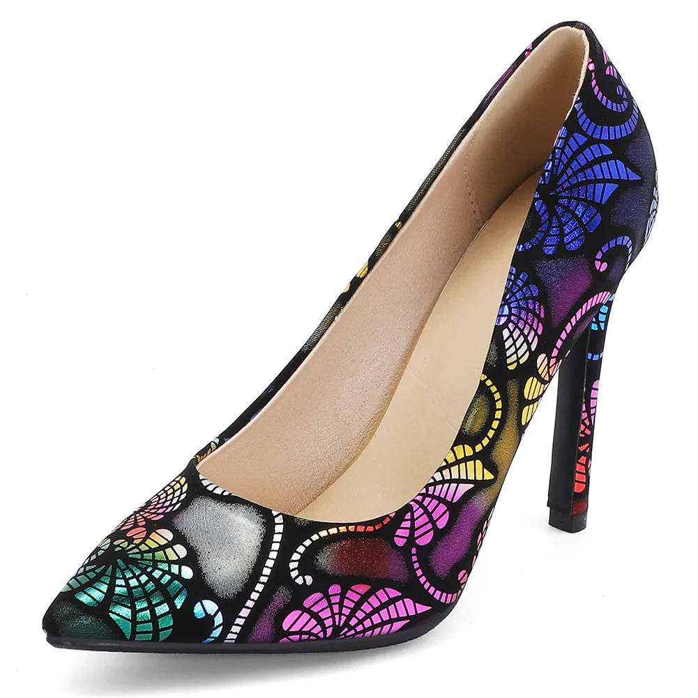 

SARAIRIS Ladies Cool High Thin Heels Pumps Spring Fashion Colorful Print Pumps Women Elegant Shallw Party Shoes Woman