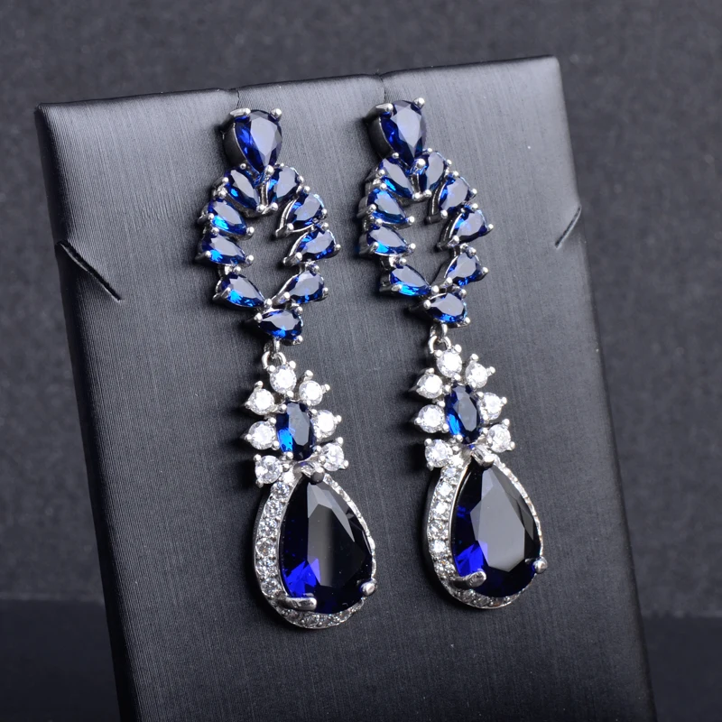 

Женские серьги-капли CSJ, с синим кристаллом, огранка 10 х14 мм, ювелирные украшения для вечерние, в коробке, прекрасный брелок