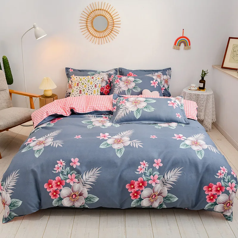 

3/4 Pieces Bright Flower Print Pattern Duvet Cover Bedding Set Home Textile Rural Style Modern Bedclothes For Kids And Adult