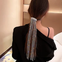 shiny full rhinestone hairpins for women long tassel crystal hair accessories wedding bride jewelry