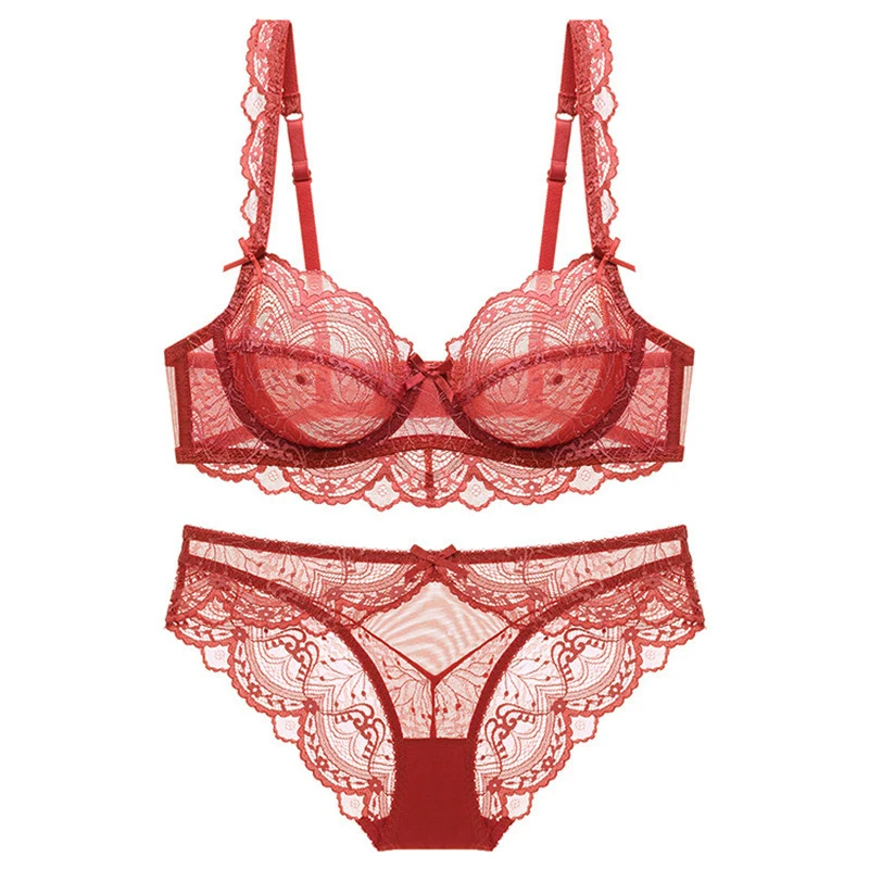 

New Sexy ABCDE Cup Bra Sets Ultra-Thin Transparent Flower High Quality Underwear Suit For Womens Lingerie