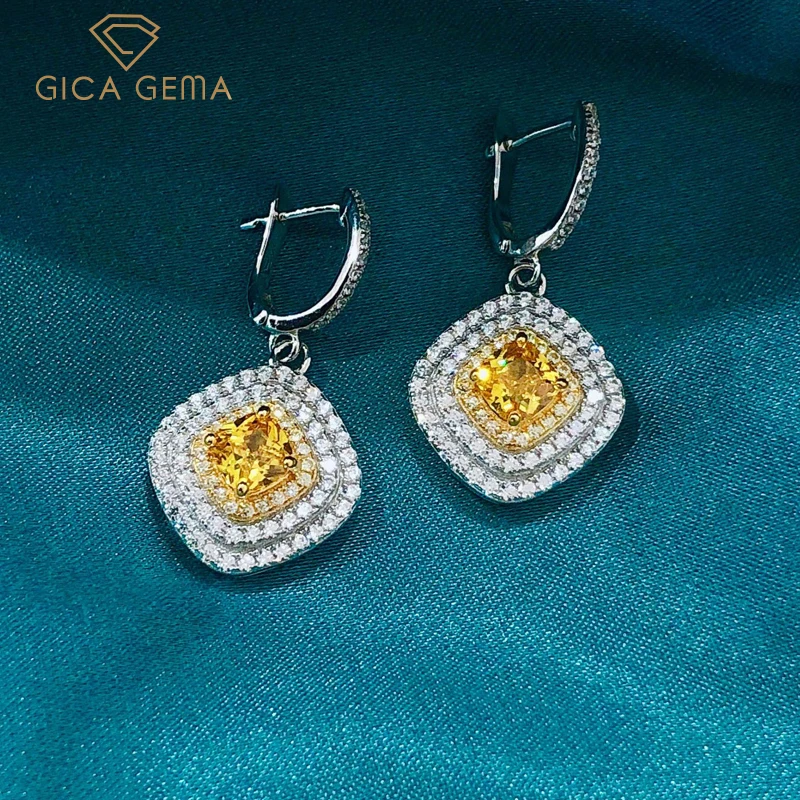 

GICA GEMA 925 Sterling Silver Sparkling Full High Carbon Diamond Drop Earrings For Women Wedding Party Topaz Fine Jewelry Gifts
