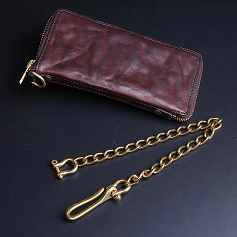 with 30CM Chain AETOO кожаный кошелек ручной работы, мужской длинный трендовый кошелек на молнии, винтажный кошелек из воловьей кожи с противоугонной цепочкой - Цвет: with 30CM Chain