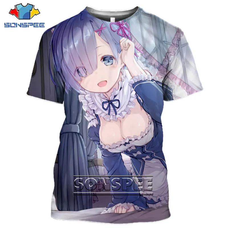 

SONSPEE Summer T-shirt 3D Idol Girl Shirts Print Anime Rem Zero Men's T Shirt Women Homme Gym Clothing Harajuku Rock Guitar Tees