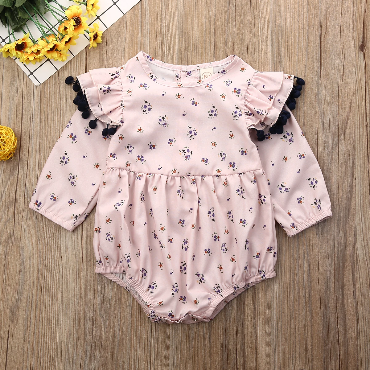 

Infant Baby Girl Boys Long Sleeve Flower Print Tassel Jumpsuits Bodysuit Clothes Outfit 0-2Y