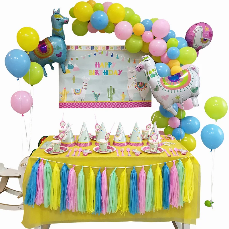 Мультфильм Альпака одноразовые бумажные салфетки баннер скатерти соломинки