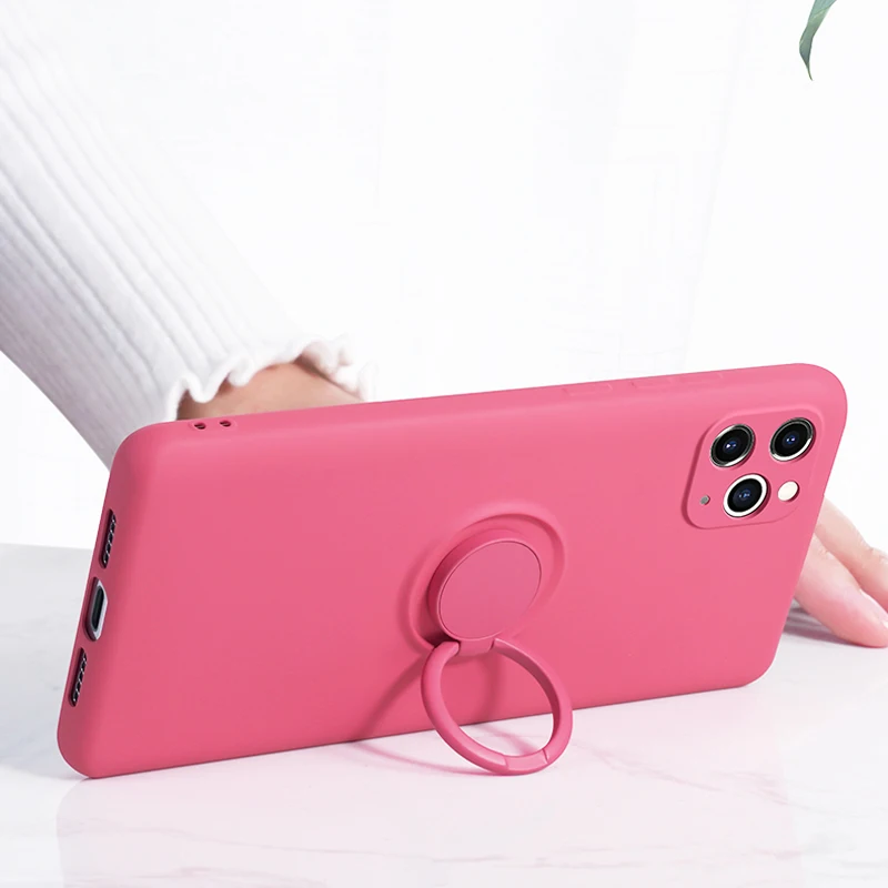 

Ring Silicone Case For iPhone 12 Pro Soft Silicon Stand Holer Shockproof Slim Lens Protective