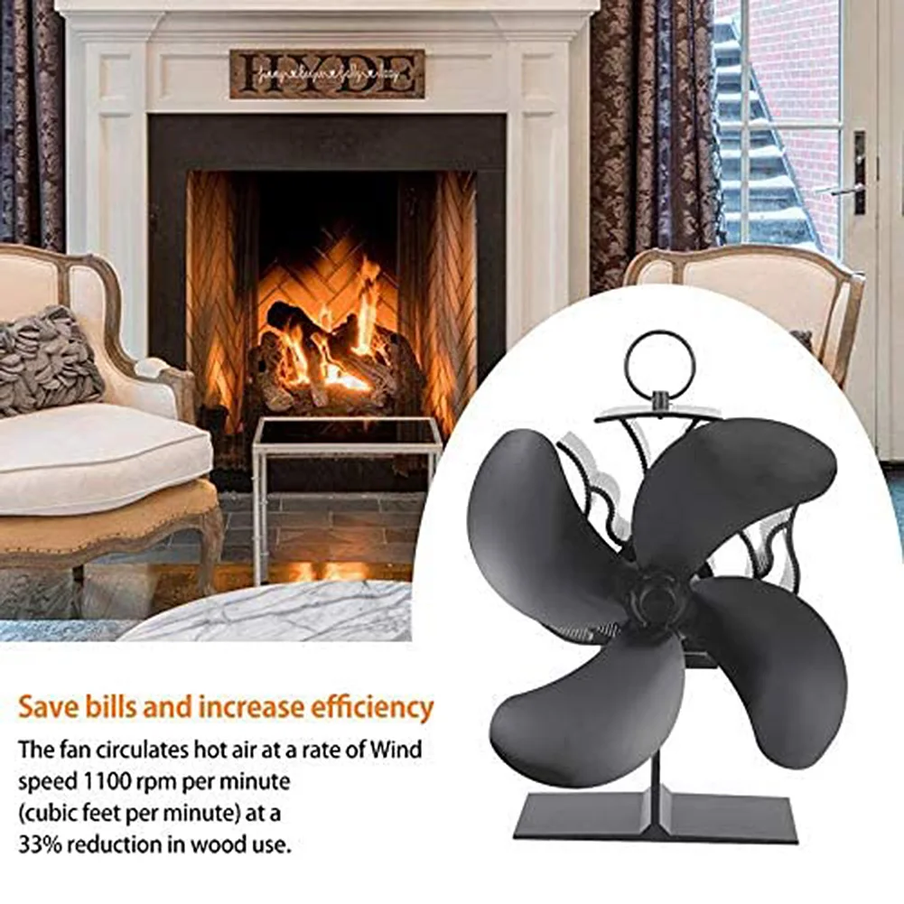 Вентилятор для камина черный с 4 лопастями экологически чистый и тихий домашний