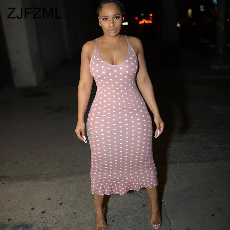 С узором в горошек с принтом сексуальное платье русалочкой 2021 Новый Спагетти
