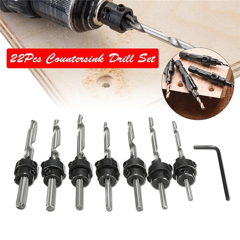 7 шт. HSS зенковки сверло набор бурения пилот Регулируемый ошейник для древесины