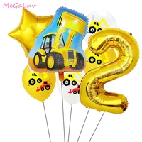 construction party decoration excavator vehicle balloons foil number balloon for baby shower kids boys birthday party supplies