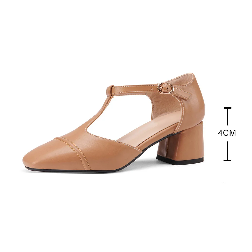 

Retro T-Strap Buckle Strap Mary Janes Heels Women Fashion Shoes Female Elegant Woman Pumps Spring Autumn Single Shoe Large Size