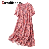 suyadream woman mini dress 100silk floral printed short sleeved pink dresses 2021 spring summer elegant dresses
