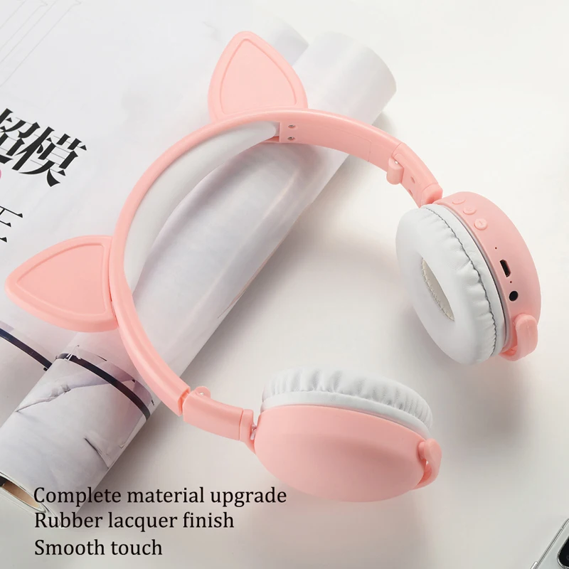 Милые кошачьи ушки беспроводные складывающиеся наушники Bluetooth 5,0 стерео Складная шумоподавление Гарнитура для детей с микрофоном для взрослых детей
