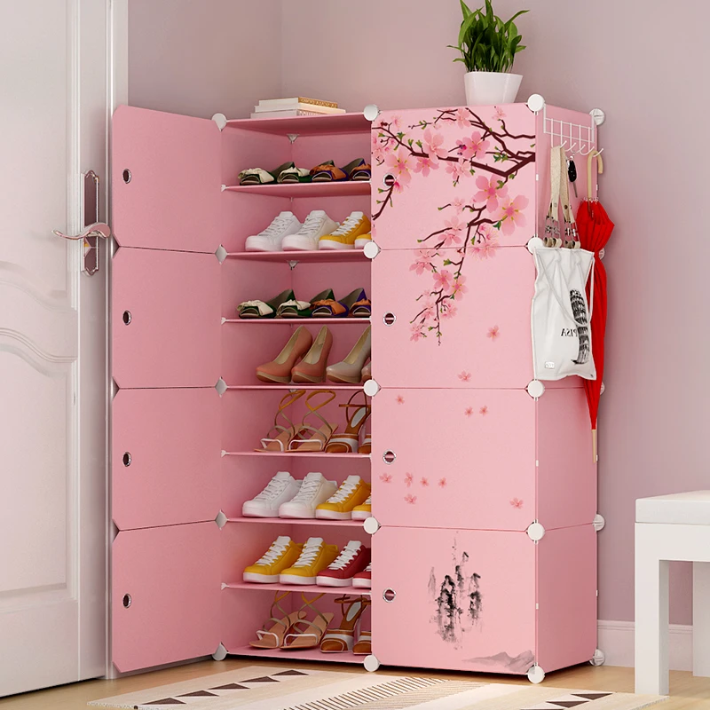 Z розовый простой маленький стеллаж для обуви пластиковый шкаф космическая дверь