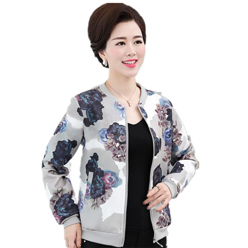 

New 2020 Spring Autumn Women's Jacket Middle-aged Mom Short Printing Zipper Coat Ladies Casual Elegance Outerwear Tops Oversized