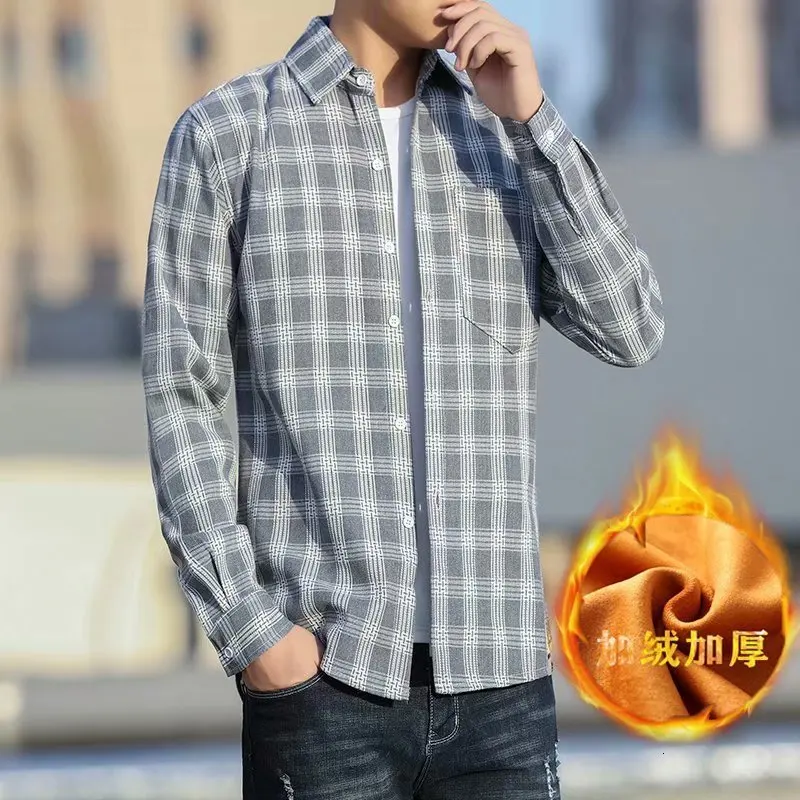 Зимняя мужская кашемировая рубашка в клетку с длинным рукавом Мужская