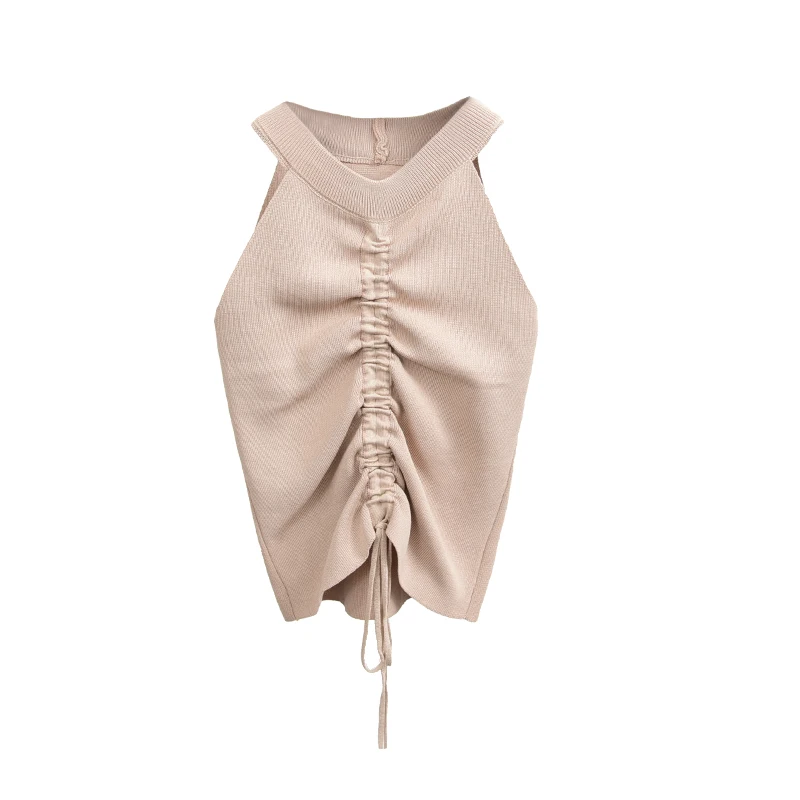 

Stretchable Knit V Neck Crop Tops Summer Women Solid Camisole Tank top Shirt For Female