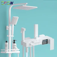 white digital bathroom shower set newly product piano thermostatic shower faucet system hot cold white bathroom shower mixer set