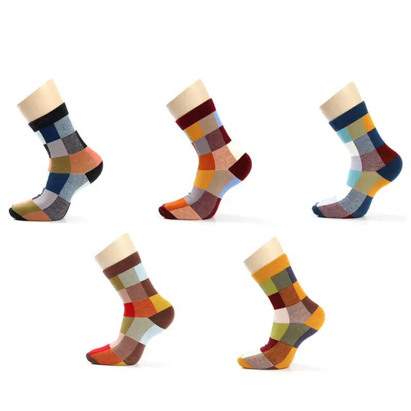 

New Fashion Color Plaid Men's Socks Cotton Mid-Calf Length Trendy Socks Men's Socks Four Seasons