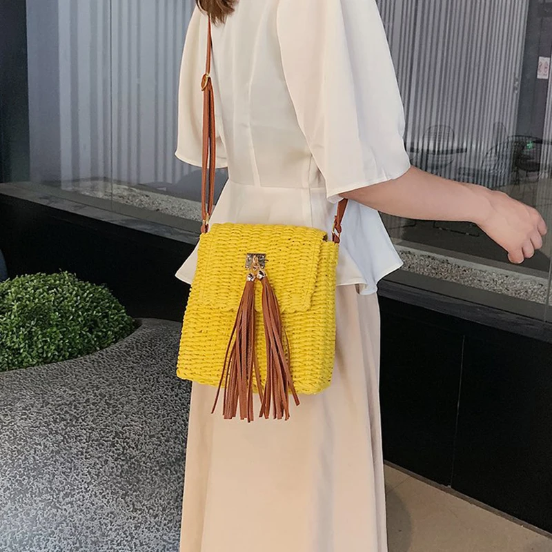 Женская Соломенная Сумка на бретельках с кисточками сумка-мессенджер пляжная