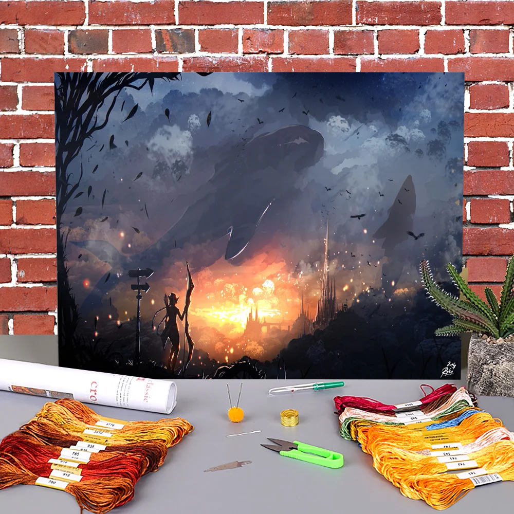 

Scenery Quest Printed Canvas 11CT Cross-Stitch Patterns Embroidery DMC Threads Hobby Knitting Handicraft Needlework Mulina