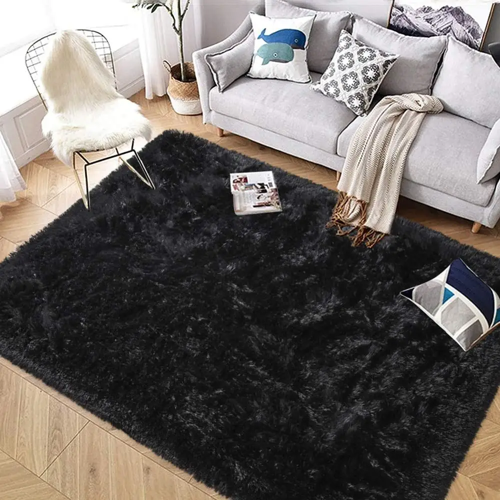 

Super Soft Indoor Modern Shag Area Rug Bedroom Silky Smooth Rugs Fluffy Anti-Skid Shaggy Area Rug Dining Living Room Kids Carpet