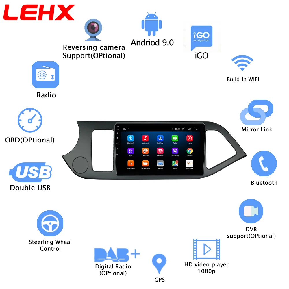 Автомагнитола LEHX 2DIN Android 9 0 4G LTE автомобильный радиоприемник мультимедийный