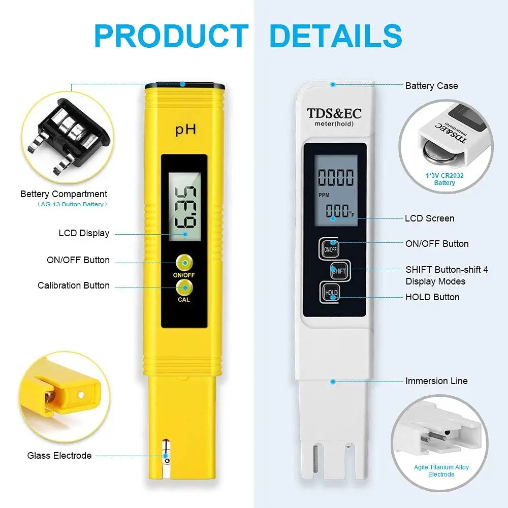 High Accuracy TDS Meter Digital Water Tester Digital 0-14 PH Meter Tester 0-9990ppm TDS&EC LCD Water Purity PPM Aquarium Filter images - 6